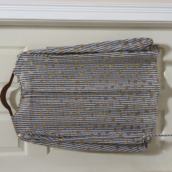 Michael Michael Kors Women's Long Sleeve Floral/Stripe Semi-Sheer Blouse Sz Lg - Picture 4 of 6